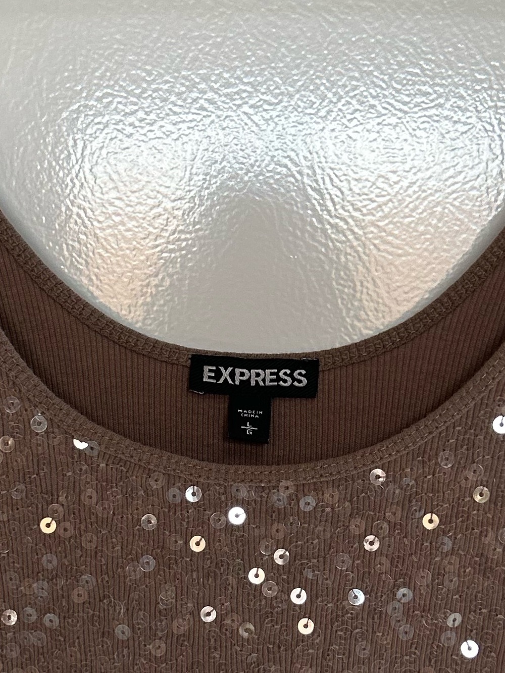 Express Taupe Sequined Tank Sz L - Picture 4 of 8